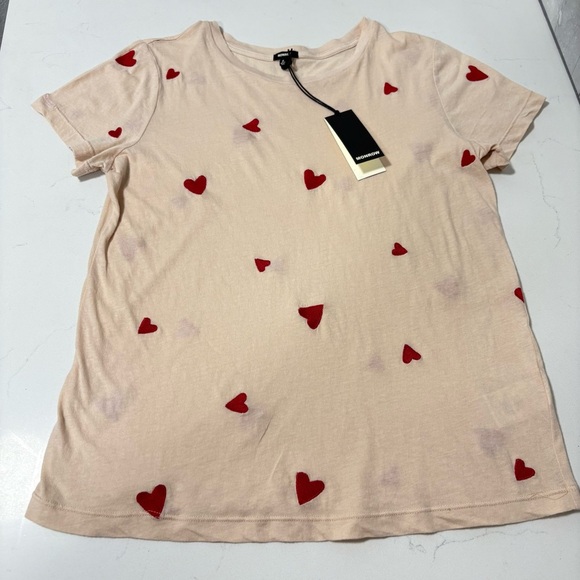 Monrow Embroidered Hearts Soft Baby T-Shirt Pink Red NWT Small - Picture 3 of 13